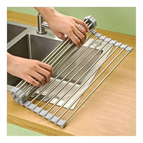 Escurreplatos plegable para colocar sobre el fregadero, escurridor de cocina antideslizante resistente al calor para ahorrar espacio en la encimera