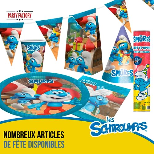 Party Factory Lot de 10 sacs de fête « Schtroumpfs » avec autocollants, 10 x 20 x 6 cm, colorés, sacs en papier pour bonbonnières, anniversaire d'enfant – vue 4