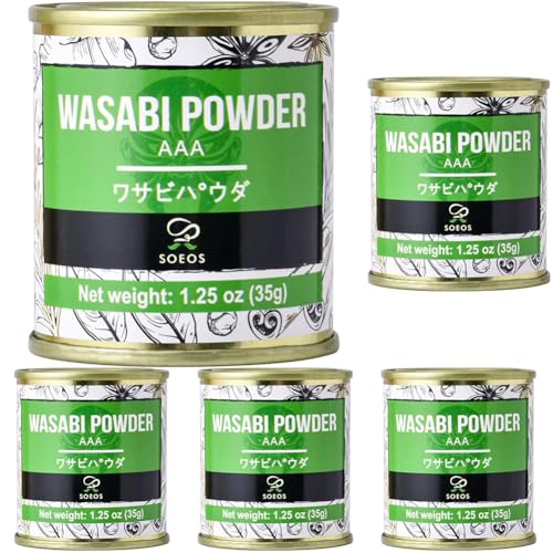 Image of Soeos Wasabi Powder, 1.25 oz with Real Wasabi for Sushi, Sushi Powdered, Wasabi (Pack of 5)