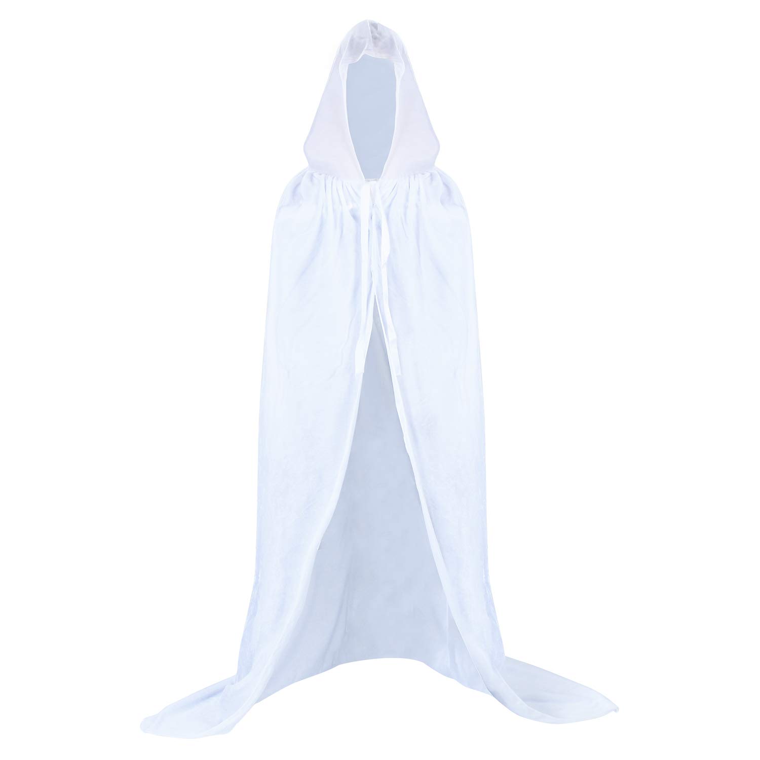 Proumhang White Hooded Cloak Maxi Cape Velvet Adult Costume Grim Reaper Vampire Party Halloween Costumes 190 cm - Image 3