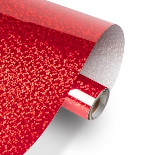 Image of HTVRONT Holographic Glitter Permanent Vinyl, 12 inch x 10ft Sparkle Red Permanent Adhesive Vinyl, Easy to Weed & Transfer Glitter Roll Compatible with Cricut Cutting Machine, Crafts, Silhouette, Decal