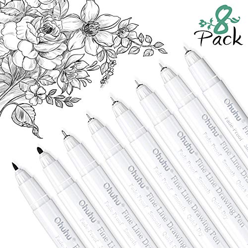 Ohuhu Y30-80600-28 Micro Pen Fineliner Drawing Pens: 8 Sizes Fineliner Pens Pigment Black Ink Assorted Point Sizes Waterproof thumb #1