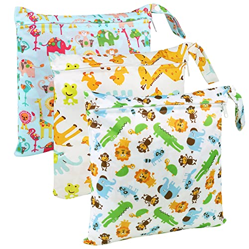 WolinTek 3Pcs Bolsa de Pañales, Reutilizable Wetbag, Impermeable Lavable con Cremallera para Mamá, Transpirable Organizador de Maquillaje de Colgar, Viajes, Piscina,Playa, Gym