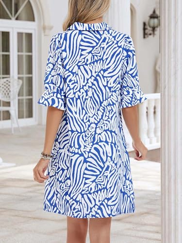 Image of FENSACE Womens Casual Shirt Dress Ruffle Sleeve Button Down Shift Summer Dresses with Pockets