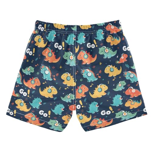 Boys Swim Trunks Quick Dry UPF 50+ Beach Board Shorts Kids Bathing Suits Swimsuit 2T Dinosaur Headset Leaves Go2