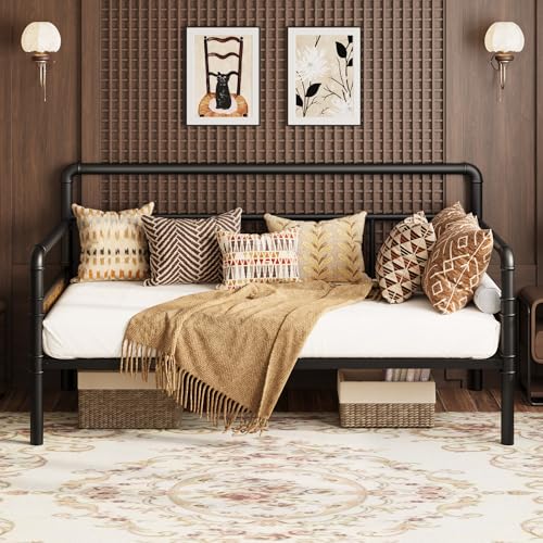 GarveeHome Metal Daybed Frame Twin Size,Heavy Duty Metal Twin Bed Frame,Daybed for Living Room Bedroom Guest Room, Black
