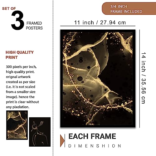 Image of NoWorries Wood Gold Marble Modern Art Wall Paintings For Living Room /Wall Hangings For Home Decor (Theme-Minimal) Multicolor Frame Set of 3 (Art-17, 10x13inch)