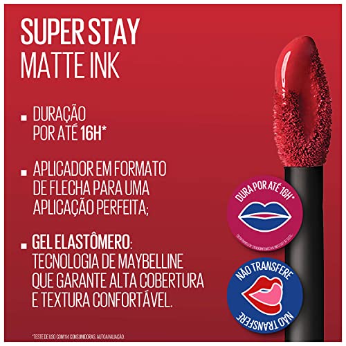 Image of Maybelline Super Stay Matte Ink Liquid Lipstick Makeup, Long Lasting High Impact Color, Up to 16H Wear, Founder, Cranberry Red, 1 Count, Packaging May Vary