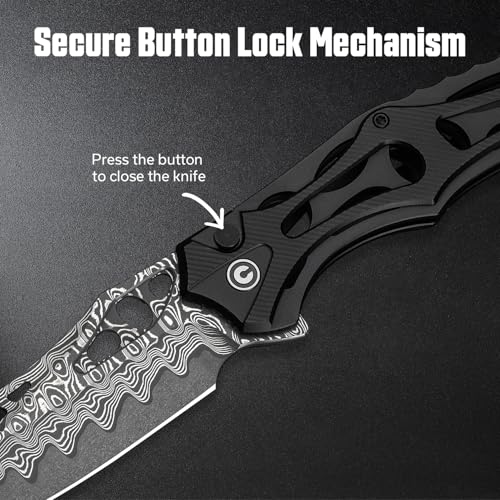 Image of CIVIVI Biophase Pocket Folding Knife for Men, 3.48 inch Damascus Blade Aluminum Handle, Lightweight Skeletonized Flipper Knife for Tactical Survival C23083-DS1 (Black)