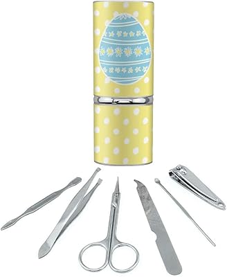 Cute Blue Easter Egg with Daisies Stainless Steel Manicure Pedicure Grooming Beauty Care Travel Kit