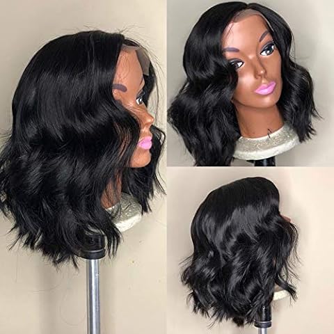 Lace Frontal Short Wavy Human Hair Wigs Glueless Full Lace Hair Pre-Plucked Hair Line 150% Density Hair for Black Women with Baby Hair by Estelle Wig (12inch, 13x6 lace wig) Cover