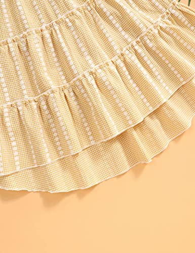 Hipea Toddler Baby Girls' Dresses Outfits Sleeveless Backless Colour Block Dress Kids Casual Beach Dresses Yellow 5-6Years #TOP4