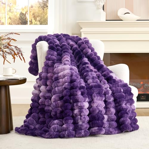 Cozy Bliss Faux Fur Throw Blanket for Couch Cozy Warm Plush Striped Blanket for Sofa Bedroom Living Room 50 * 60 Inches Tie-dye Purple