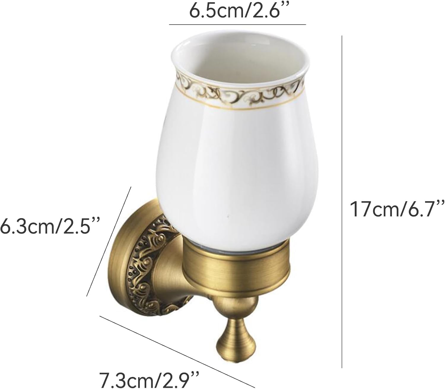 Antique Brass Toothbrush Holder with Ceramic Cup, Wall Mounted Bathroom Tumbler