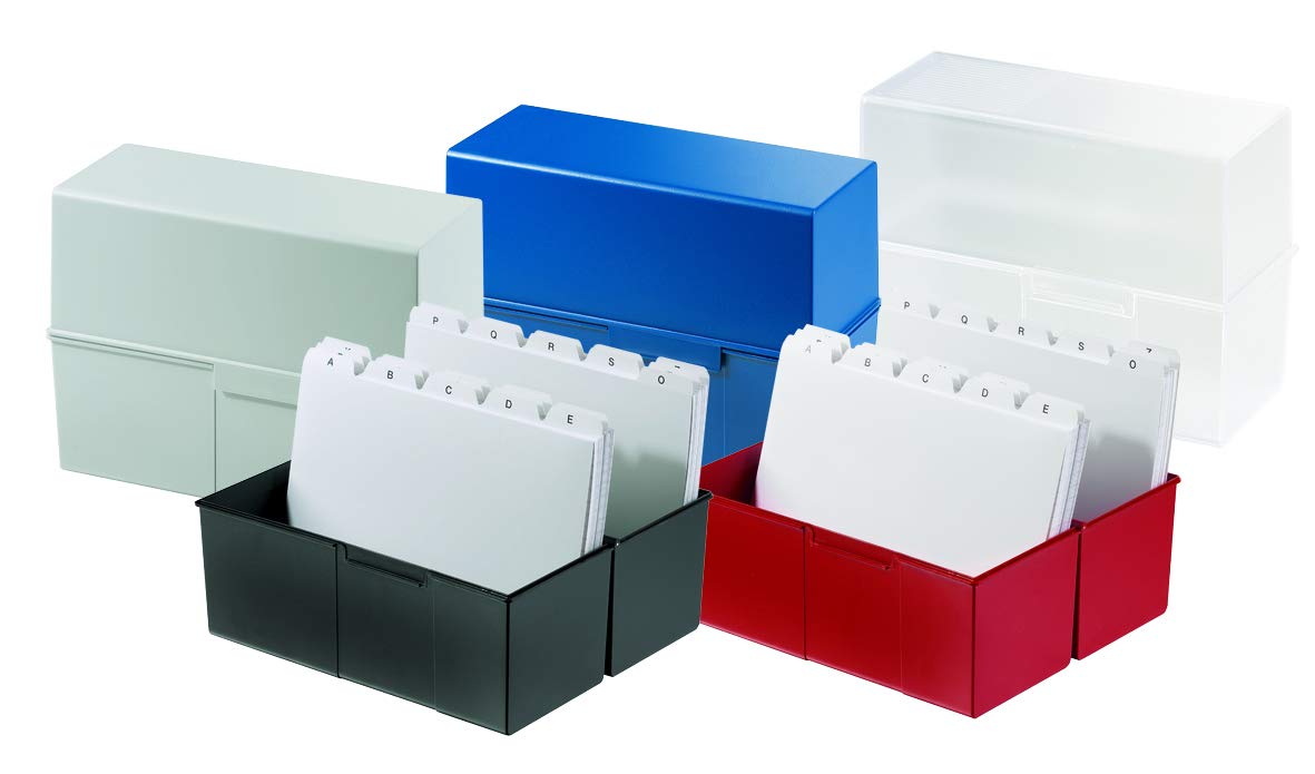 Schedario HAN DIN A5 orizzontale - 3 pz., traslucido, design attraente per 500 schede con cerniera in acciaio, nero, 975-13