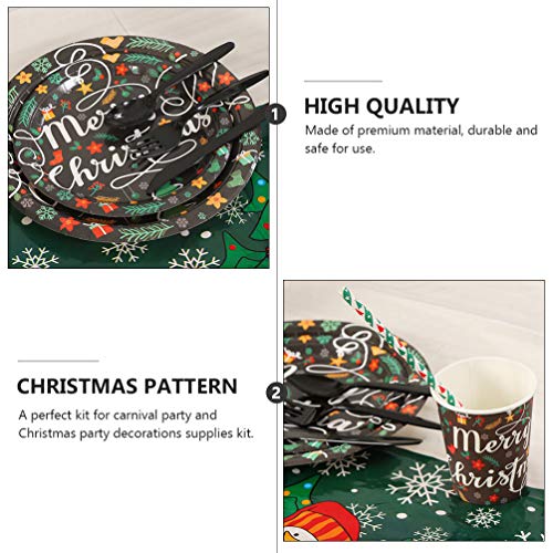 KESYOO Conjunto de Talheres de Festa de Natal Pratos de Papel Copos Garfos Colheres Canudos Guardana