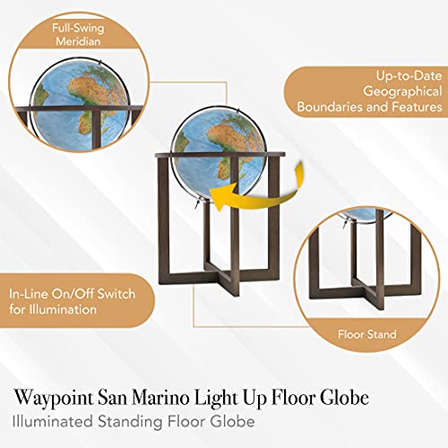 Waypoint Geographic Light Up Floor Stand Globe San Marino - 38" Tall Decorative Illuminated Standing Floor Globe With Blue Ocean - 20" Round - Up To Date World Globe (Wp61107), 25.4 Lb. #TOP3