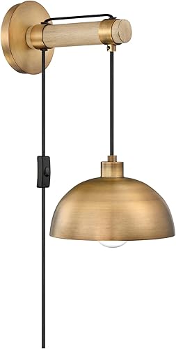 Miniatura 7 de Nathan James Daniel Modern Farmhouse - Lámpara de lectura para mesita de noche, aplique de pared con pantalla de cuenco ancho, latón vintagemarrón