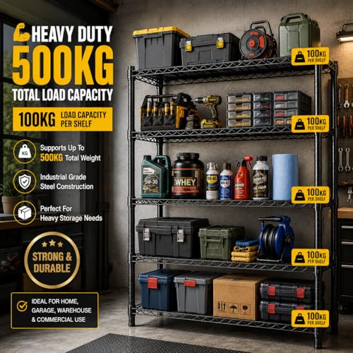 STORACK 5 Shelf Multipurpose Storage Rack 75x35x155 CM Black - Image 4