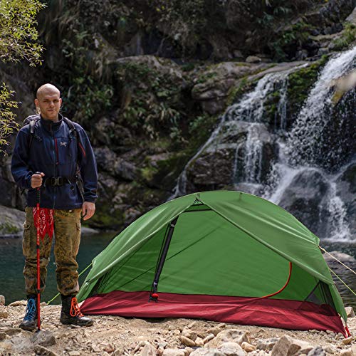 Kazoo Waterproof Backpacking Tent Ultralight 1 Person Lightweight Camping Tents 1 People Hiking Tents Aluminum Frame Double Layer (Eco-Friendly Fabric) (Army Green) #TOP4