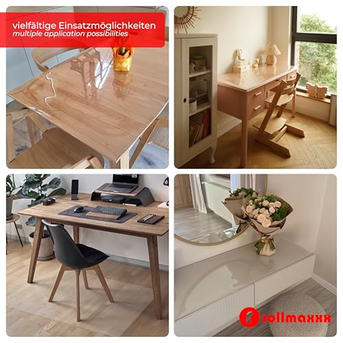 Rollmaxxx Tischfolie 2mm - Tischdecke transparent - mit abgeschrägter Kante - Tischschutz - Schutztischdecke - Schutzfolie - PVC Folie für Tisch – Maßanfertigung möglich (85 cm x 140 cm)