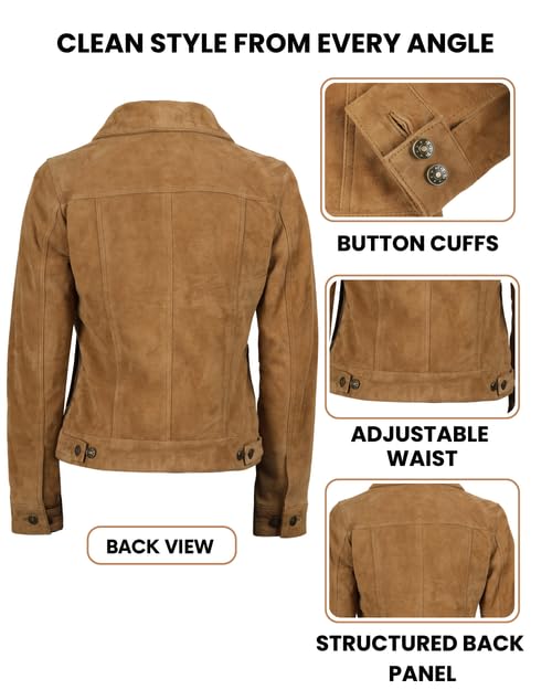 Image of Decrum Trucker Leather Jacket Women - Button Closure Vintage Style Real Lambskin Womens Leather Jacket