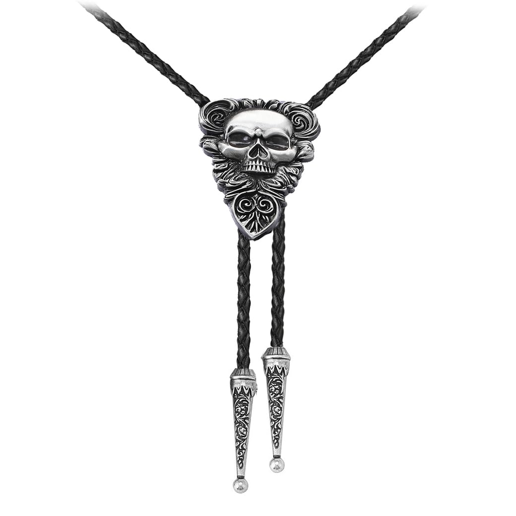 Joxevyia Bolo Tie for Men Vintage Cow Skull Leather Rope Western Cowboy Necktie Vintage Bola Tie Gift for Him