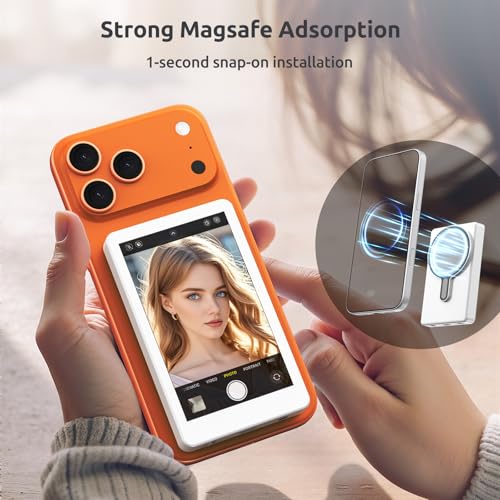 Image of Selfie Monitor Screen Phone- Magnetic Phone Vlog Back Camera Selfie Monitor - 4k 30fps Display can Wirelessly Connect to Mobile Phones - Selfie Screen Compatible with iPhone & Android