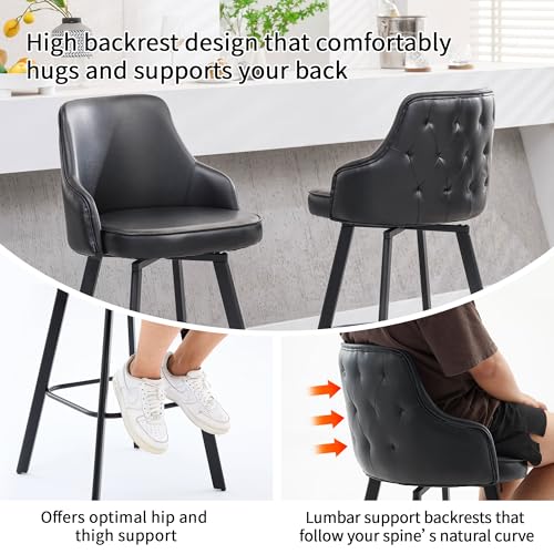 Image of 30 Inch Swivel Bar Stools Set of 2 with Back, Bar Chairs for Kitchen Island