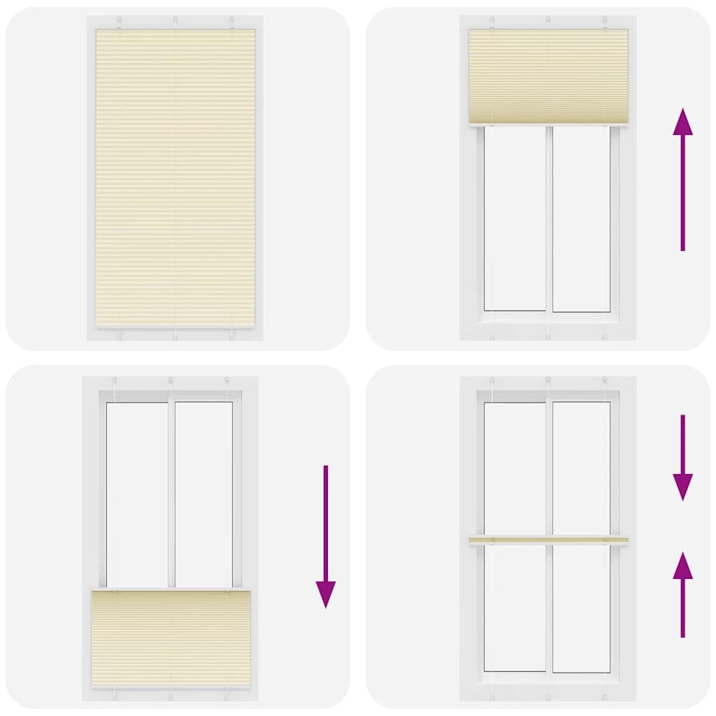 Estor plisado crema 110 x 200 cm, protección visual sin agujeros, 100% poliéster, protección solar para ventanas, balcón, baño y oficina
