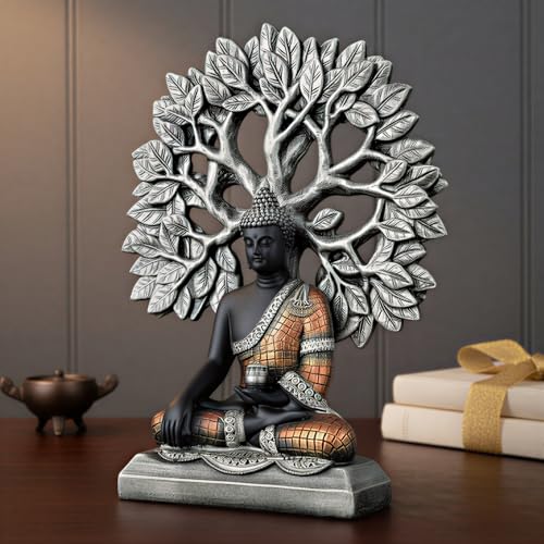 Image of Global Grabbers Buddha Statue Showpiece Idol Home Decor Decoration Items for Living Room and Gifts (Silver Black Copper)