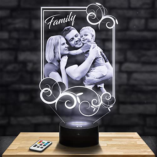 Lampephoto.fr Lampe photo 3D Rectangle Ornements Personnalisée par gravure laser, cadeau fête des pères, Lampe Personnalisée sur plexiglass, idée Cadeau homme, Noël, Saint-Valentin