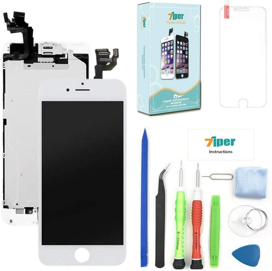 Screen Replacement for iPhone 6 Plus 5.5 inch - LCD Display Touch Digitizer Frame Assembly Set with Proximity Sensor, Front Camera, Earpiece Speaker, Tempered Glass and Repair Tools (White)