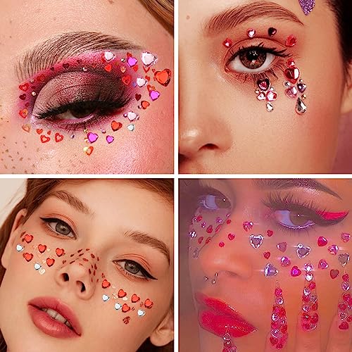 516PCS Heart Face Gems Pink Heart Rhinestones Self Adhesive Acrylic Heart Jewels for Hair Body Bling Crystal Heart Stickers for Wedding Valentine's Day Decoration Nail Art DIY Craft (6/10/12/18mm) - Image 6