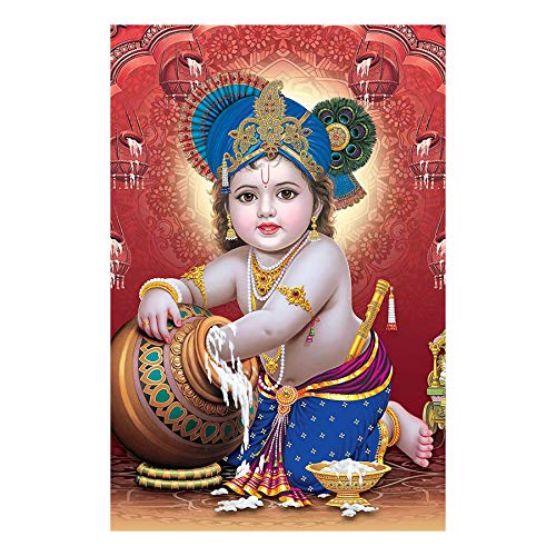 Image of PAPER PLANE DESIGN Religious Baby Krishna Poster for Pregnant Women Bal Roop Kanha Kanhaiya (A3)