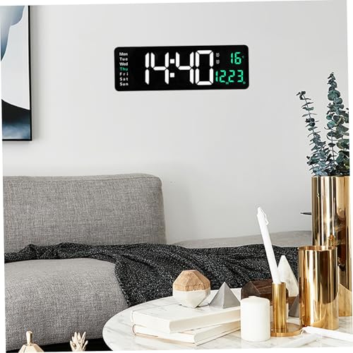 Horloge murale numérique 16 pouces avec température et date vert - 5
