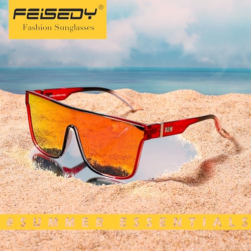 Image of FEISEDY Sunglasses for Women Men, Fashion Mirrored Single Lens Shades