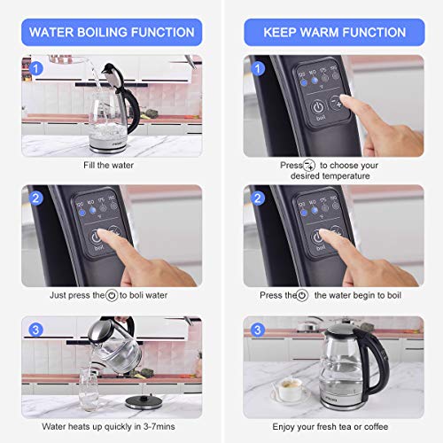iFedio Electric Kettle, 1.7L Glass Electric Tea Kettle, Hot Water Kettle with Auto Shut-Off & Boil-Dry Protection, Fast Heating Cordless Water Boiler - Thumbnail 7