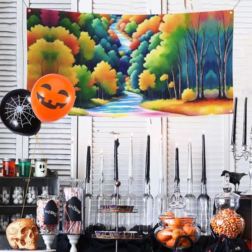 MINDBBDFJ Landscape Paint Print Banners And Signs For Outdoor/Indoor,Personalized Banner Customizable Parties Halloween Banner (180x90cm)2