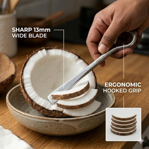 Image of PATEL'S KITCHEN Stainless Steel Coconut Slicer, Coconut Cutter, Core Pit Remover /Coconut Remover, Coconut Skin Peeler (Standard, 1, Piece)