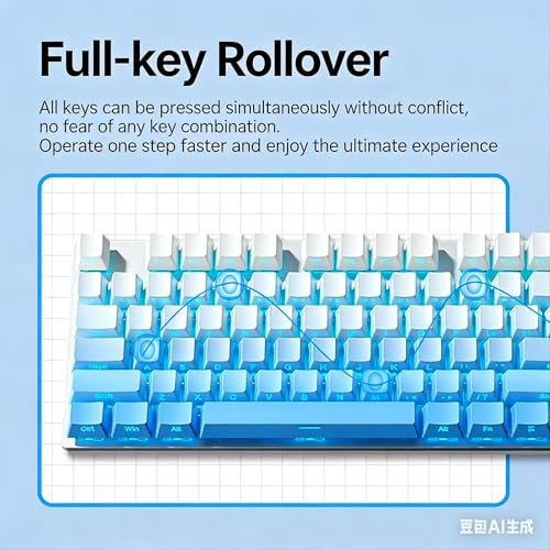 Image of HP GK400F Wired Mechanical Keyboard for Office and Gaming Use, Wired USB Mechanical Keyboard, Silver + Glacier Blue, 104 Keys, Brown Switches, Glacier Blue Backlighting, Side Printed Keyboard, 26PN