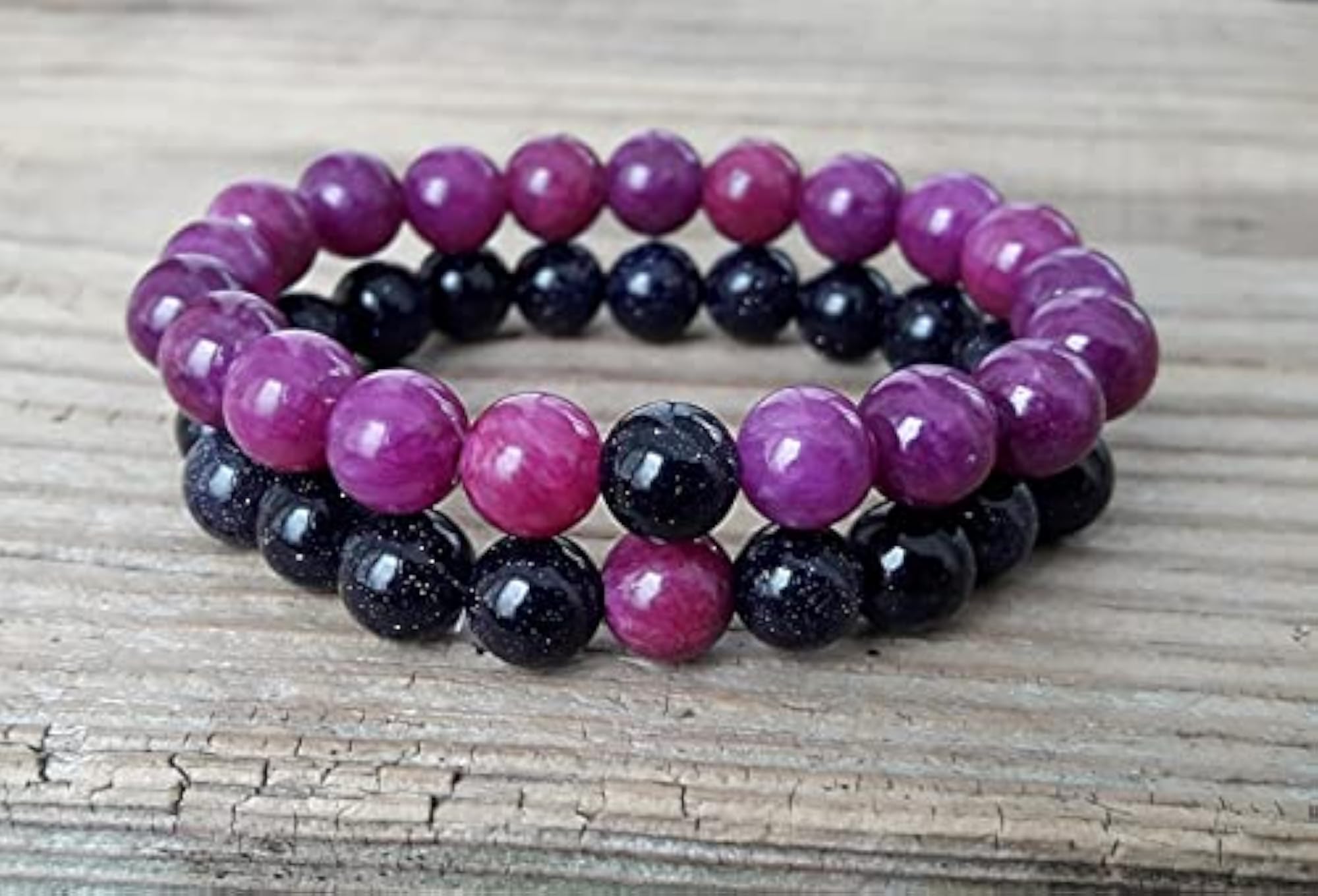 Blue Goldstone & Charoite Couples Love Bracelet Set