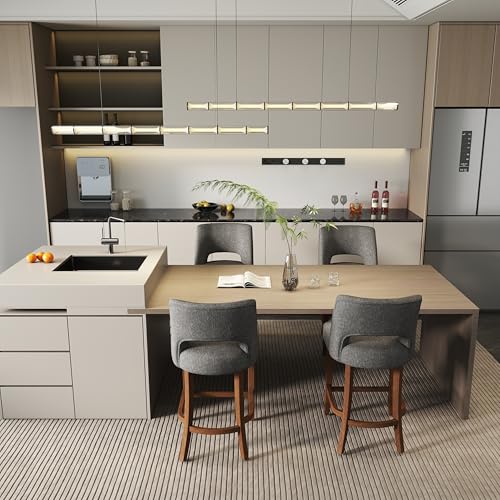 Image of VKNOW Bar Stools Set of 2, 26 inch Upholstered Counter Height Bar Stools, Modern Counter Stools with Wood Legs for Kitchen Island Dining Room Bar, Charcoal