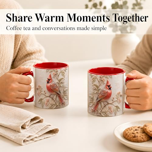 Taza de café cerámica roja con diseño de pájaro miniatura 6