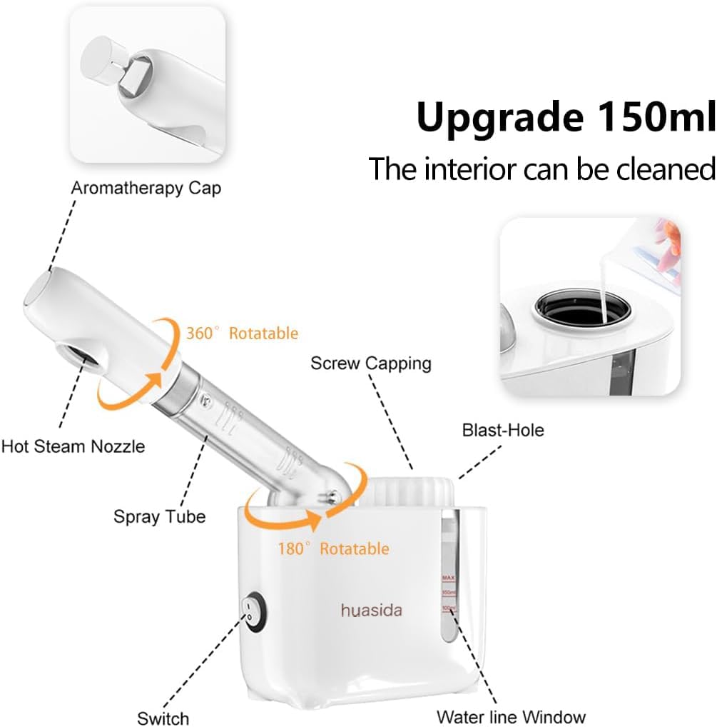 Vaporizzatore facciale portatile e sauna per il viso con design aromaterapia per la cura della persona a casa o in salone di bellezza idratante per la cura della pelle (bianco 150 ml)
