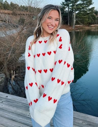 Image of Yimoon Valentine Heart Sweater for Women Cute Long Sleeve Crewneck Chunky Knitted Pullover Sweaters