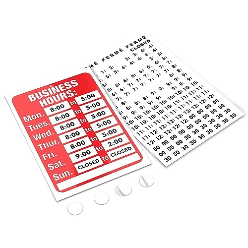 Open Signs, Business Hours Sign Kit for Glass Door or Window - Bright Red and White Colors - 7.7 x 11.7 Inch - Includes 4 Adhesive Pads and Number Sticker Set - Ideal Hours Of Operation Signs for Business, Store or Office - Thumbnail 7