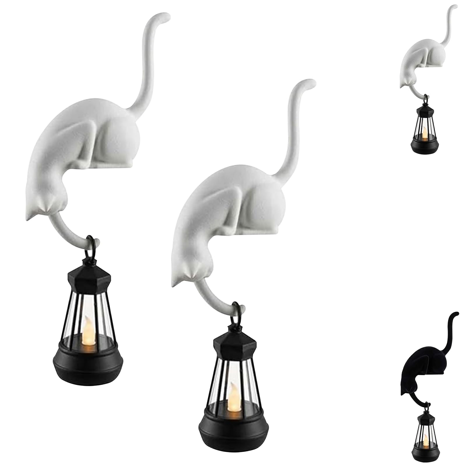 Cat with Lantern Shelf Decor, 3D Printed LED Hanging Cat Figurine, Retro Style Night Light for porches patios and Bookshelves, The Ideal Gifts for Cats Lovers ，C