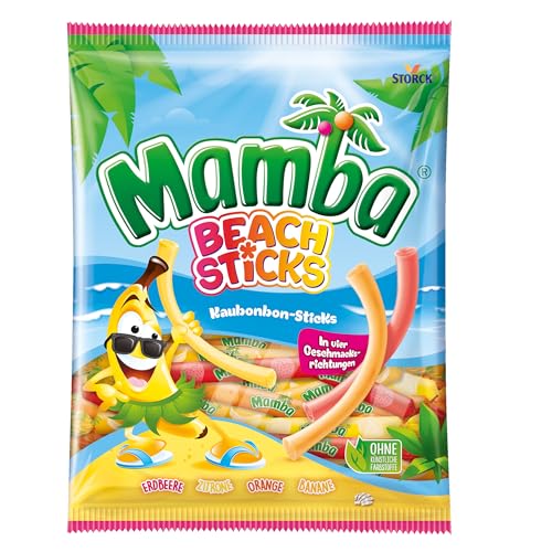 Mamba Beach Sticks 1 x 160g Fruchtige Kaubonbon-Stangen in vier verschiedenen Sorten Süßigkeiten Mix einzeln verpackt