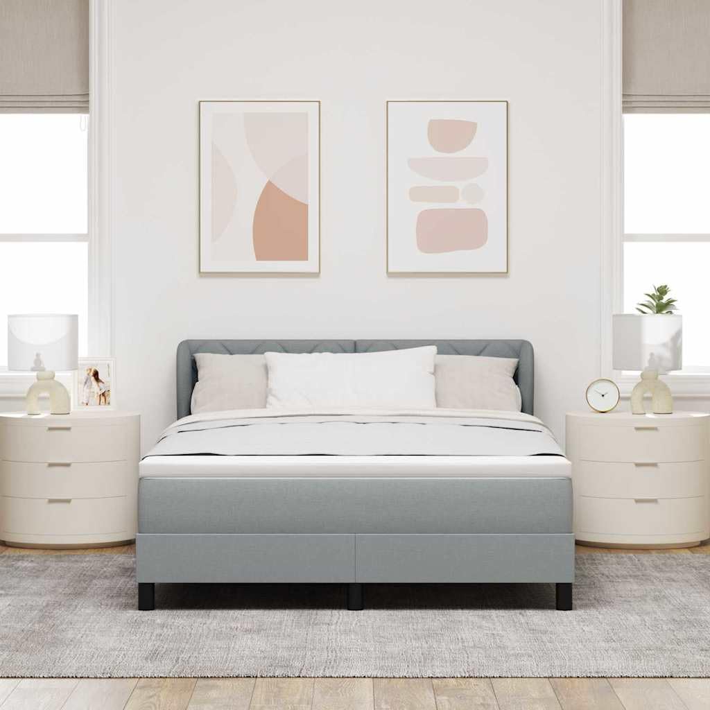 Łóżko kontynentalne jasnoszare 140 x 190 cm, obicie materiałowe, rama z litego drewna sosnowego, zagłówek z regulacją wysokości, z materacem sprężynowym kieszeniowym, podwójne łóżko do